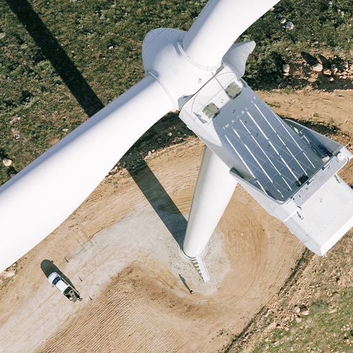 A birds-eye view from the top of a wind turbine. 